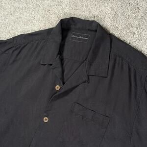 Tommy Bahama Mens L 100% Silk Short Sleeve Tropical Camp Shirt Black